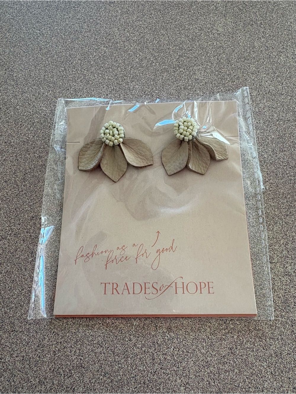 Trades of Hope Beige Floral Drop Earrings